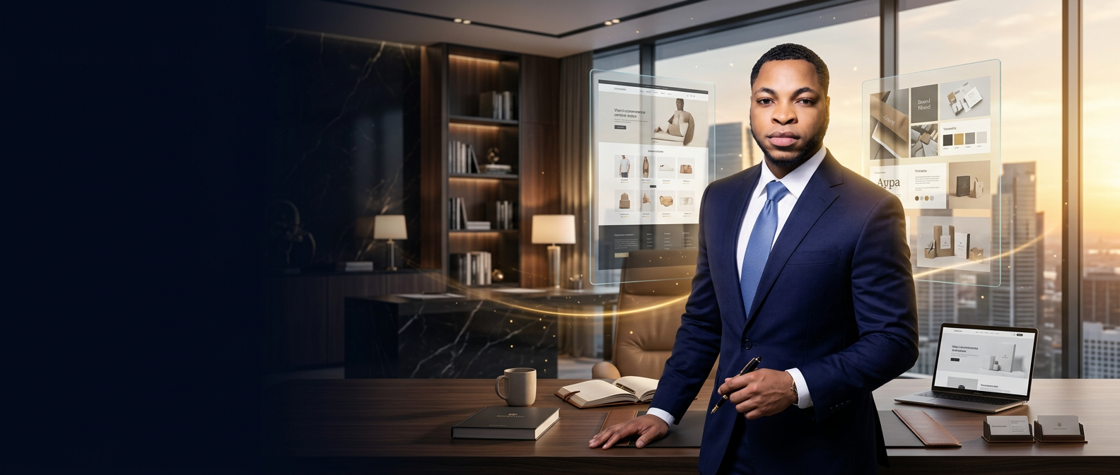 Emmanuel Thompson, founder of David Anthony Digital, in a modern executive office
